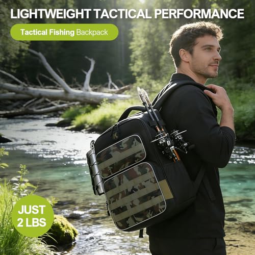 Fishing Backpack with Rod Holder Lightweight Water Resistant Tackle Backpack for Freshwater or Saltwater Large Storage High (DYB-35L-002 / 35L)