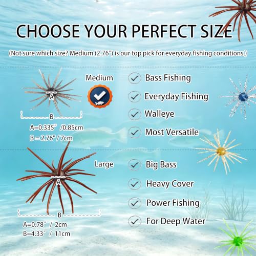 12Pcs Sea Urchin Bait Soft Plastic Baits (Mixed Two-Color Set: Flash Red & Dark Green)