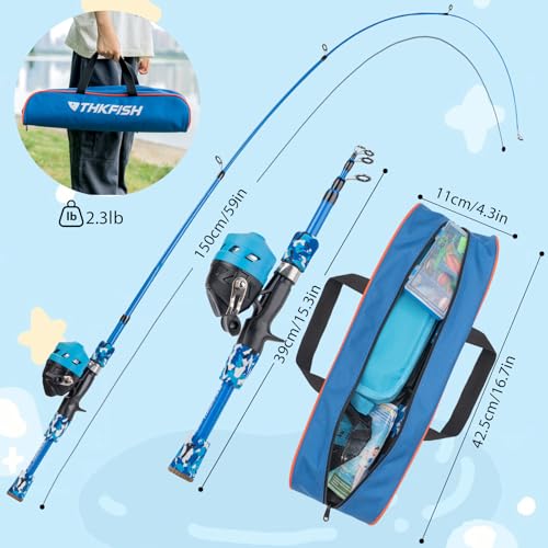 Kids Fishing Pole Set (Blue Pole Set with Folding Stool / 4.9 ft)