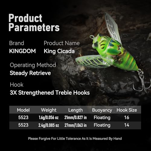 King Cicada Topwater Lure High Simulation Floating Fishing Lure with 3D Coating Realistic Foldable Wings Ultra