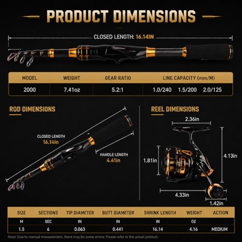 Telescoping Fishing Rod and Reel Combo with Spinning Reel