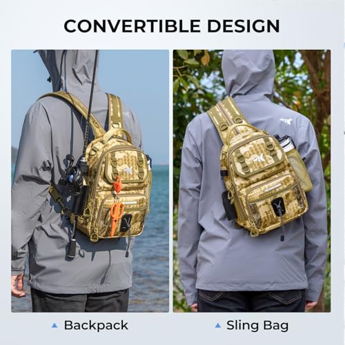 BaitSpace Fishing Sling Bag with Rod Holder (Khaki Camo / Standard)