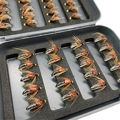 24Pcs Fly Fishing Flies Trout Lures Fishing Tackle Fly Fishing Flies with Boxed Trout Bass Artificial Fish Bait (24Pcs-Scud Nymph Black)