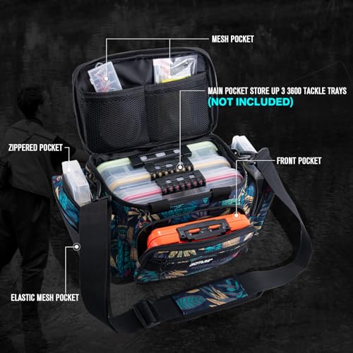 Fishing Tackle Bag (A:Blue Leaf(Without Trays-14.96"x9.06"x7.48") / X-Small)