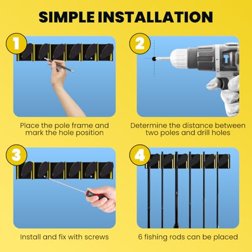Wall Mounted 2 Pack Veritcle Fishing Rod Holder Holds Up to 6 Rods or Combos up to 12