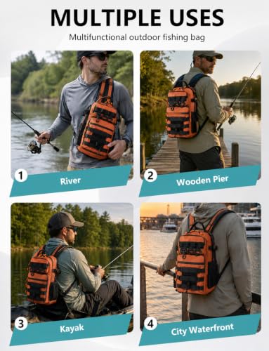 2 in 1 Compact Tactical Fishing Backpack with Tackle Boxes (Orange)