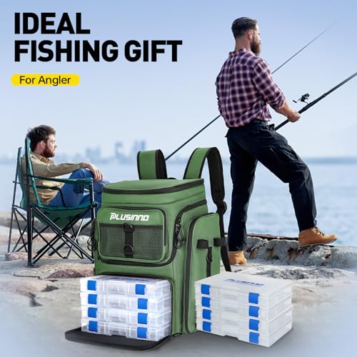 Fishing Backpack with Rod Holders 4 Tackle Boxes (Green With 4 Tackle Boxes)