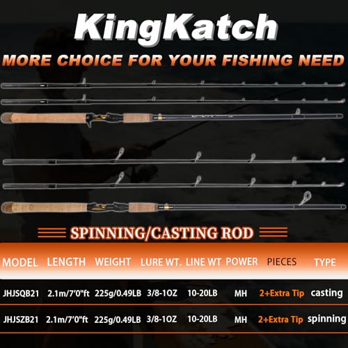 7’ Casting Fishing Rod with 2 Tips (A-JHJSQB-7'0")