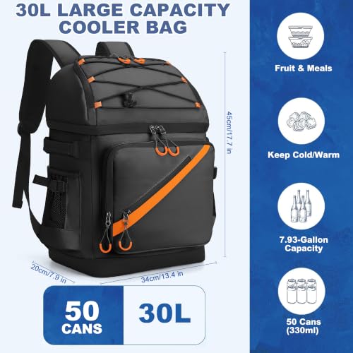 50 Can Large Waterproof Insulated Cooler Backpack (Black)