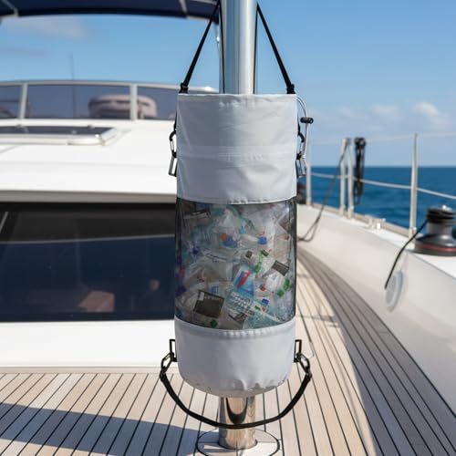 3 Pack Boat Trash Bags Portable Boat Accessories Mesh Trash Bags Reusable Garbage Can for Kayak Pontoon Camper Fishing Outdoor Storage Cabin (Gray, White, Army Green)