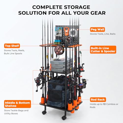Gear Trolley Mobile Fishing Rod Holder for Garage