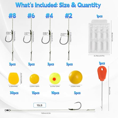 65PCS Carp Fishing Rig Kit Hair Rigs Carp Bait Fishing Equipment Accessories #8 (HOOK SIZE: #8-65PCS)