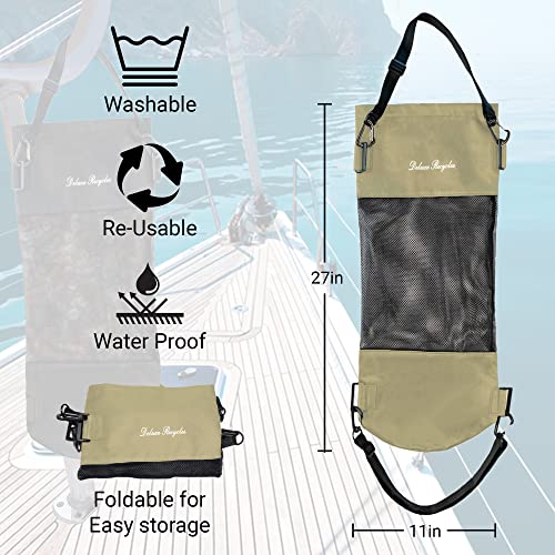 Boat Trash Can Reinforced Straps and 4 Carabiner Clips; 11x27” Extra Large Mesh Boat Trash Bag; Camper
