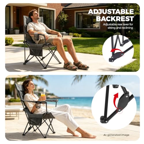 Camping Chairs 2Pack Beach Outdoor Chair for Adults Folding Lawn Chair with Cup Holder (Grey)
