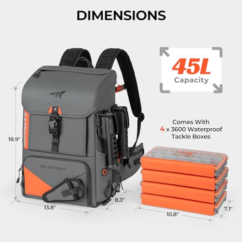 All Weather Waterproof Fishing Backpack & Waterproof Tackle Box (A: Grey（With 4 Waterproof Tackle Boxes）)
