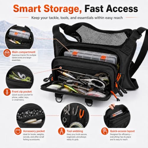 All in One Fishing Chest Pack Tackle Bag with Tackle Box
