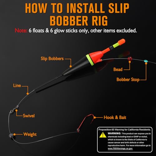 Light Up Slip Bobbers with Glow Sticks & Bobbers Floats 6PCS