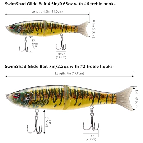 SwimShad Glide Baits Jointed Swimbait Bass Pike Salmon Trout Muskie Fishing Lure (Largemouth Bass +Blue Mackerel +Yellow Mackerel / 7in/2.2oz)