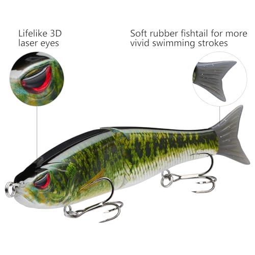 SwimShad Glide Baits Jointed Swimbait Bass Pike Salmon Trout Muskie Fishing Lure (Largemouth Bass / 4.5in/0.65oz)