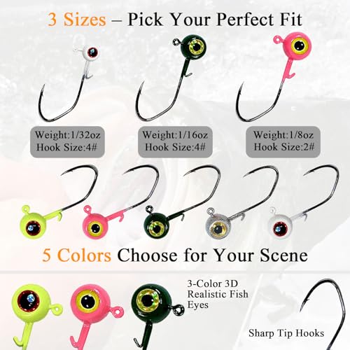 125/130-Piece Crappie Jig Lure Kit-Jig Heads, Split-Tail Grub Bait
