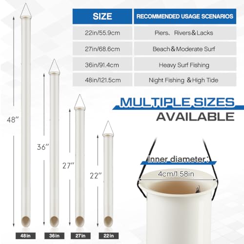 2 Pcs Tubular Sand Spikes for Surf Fishing PVC Surf Shore and Beach Fishing Rod Holder Sand Spike for Beaches (48 Inch)