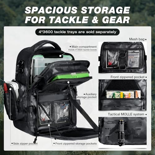 Fishing Backpack with Rod Holder (Black Camouflage Tpu)