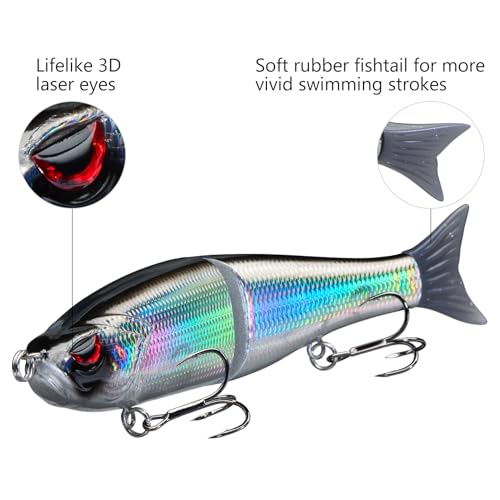 SwimShad Glide Baits Jointed Swimbait Bass Pike Salmon Trout Muskie Fishing Lure (Black/Silver / 4.5in/0.65oz)