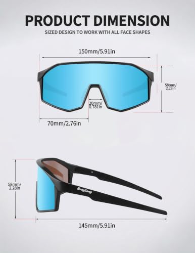 Sports Sunglasses for Men Women (Black Frame-blue Lens)