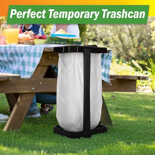 Heavy Duty Black Trash Bag Portable Trash Bag Holder Stand with 7 Bags (Heavy Duty Black)