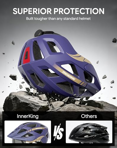 Adult Bike Helmet Rear Light & OTG Magnetic Goggles for Men Women (Blue / Large)