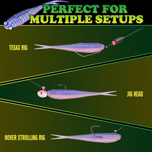 Soft Plastic Baits Forked Tail Fishing Soft Bait for Bass Walleye Trout Crappie Lures Morning Dawn (Morning Dawn / 4in-20pcs)