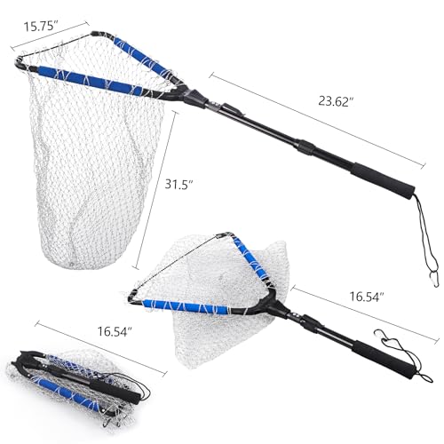 Fishing Landing Net with Telescoping Pole (N: Aluminum Handle With Deep Net and Large Mesh, 35.4" Full)