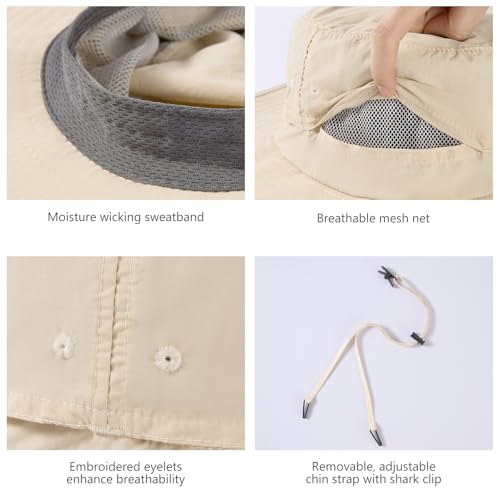 UPF 50+ Mosquito Net Hat with Stowable Neck Flap for Men Women Outdoor Fishing Hiking Camping Gardening FH17 Beige (Medium / Beige)