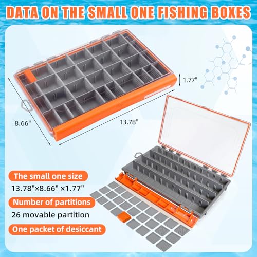 6 Pack 3700 Fishing Tackle Boxes Waterproof (Orange / 3700)