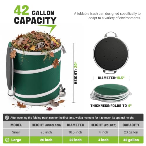 42Gallon Collapsible Trash Can with Hard Bottom for RV Garden (Green / 42 Gallons)