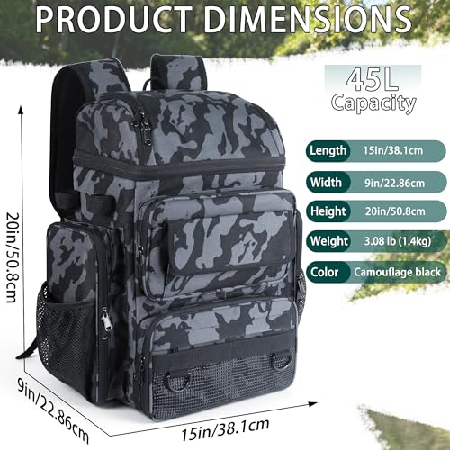 Fishing Tackle Backpack With Rod Holders (Camouflage Black)