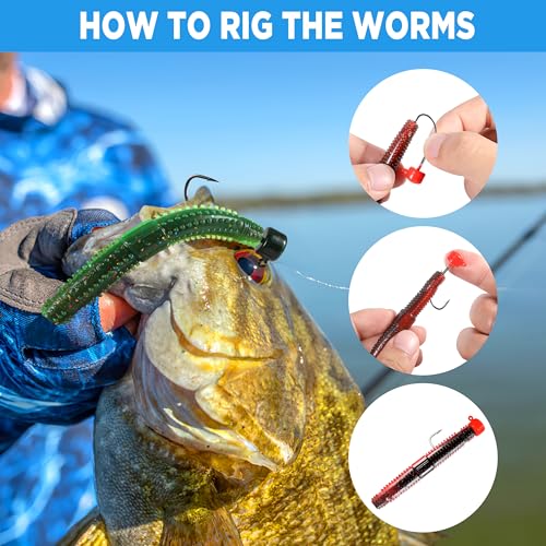 Ned Worms Bass Fishing Lure Kit (65PCS Stick Worms Ned Rig Kit)