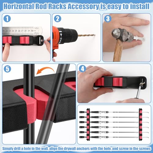 6 Set Fishing Rod Holders for Garage Wall Mount Pole Racks (Horizontal)