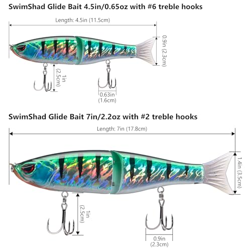 SwimShad Glide Baits Jointed Swimbait Bass Pike Salmon Trout Muskie Fishing Lure (Striped Gill +Baby Bass +Sunny Gill / 7in/2.2oz)