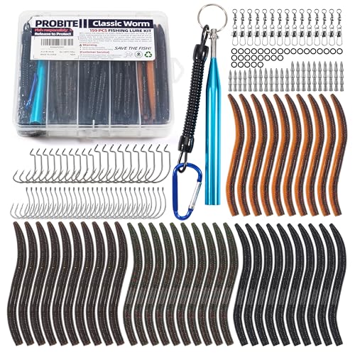 159PCS Stick Worm Baits Wacky Rig Kit for Bass Fishing (Mixed Color / 6 inch)