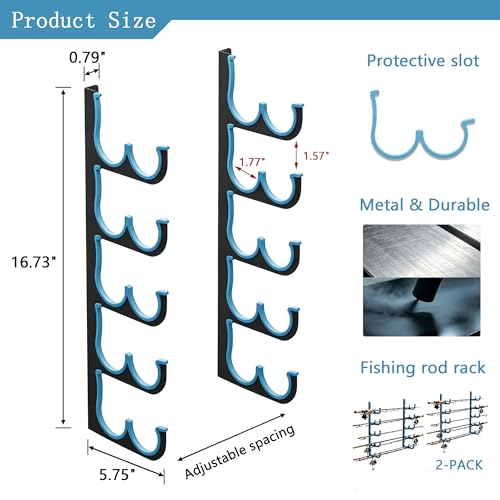 Fishing Rod Holders & Pole Holders for Garage (Blue 2Pack 10-Holder (20 Rods))