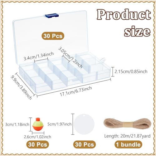 30 Sets Fishing Party Favors Candy Little Tackle Boxes with 30 Fishing Bobber 30 Blank Cards 20M Jute Twine Fishing Party Decorations Gone Fishing Theme Supplies (15 Compartments (Removable))