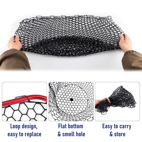 Fishing Landing Net Replacement Rubber Fishing Net Without Handle Foldable Mesh Netting for Freshwater Saltwater Black Diameter 13.8" Black (Black / B-35.43'' Girth(13.78'' Dia, 7*3.9" Depth))