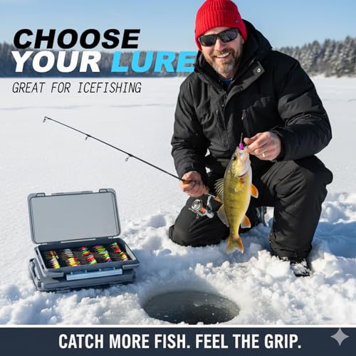 Ice Fishing Jigs Kit 100pcs Lures Bait Icefishing Set Crappie Jig Hooks Gear Accessories for Walleye Panfish with Tackle Box Gifts for Men