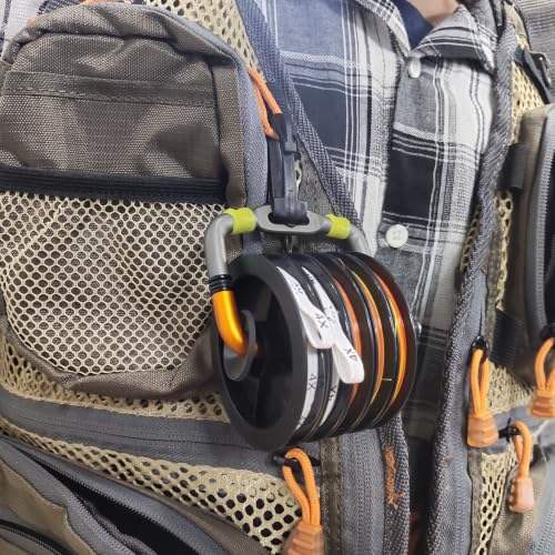 Fly Fishing Line Spool Dispenser Holds Multiple Tippet Spools for Easy Access Integrated Razorblade Line Cutter (Matt gunsmoke + Matt orange color / 2 Line Cutter)