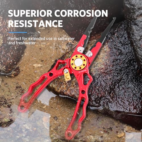 Aluminum Fishing Pliers Hook Remover with Tungsten Carbide Cutters (Red)