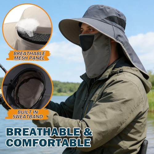 Waterproof Wide Brim Sun Hat with Neck Flap for Hiking