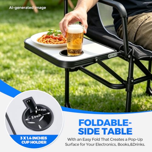 2 Pack Folding Camping Chair with Side Table and Cup Holder