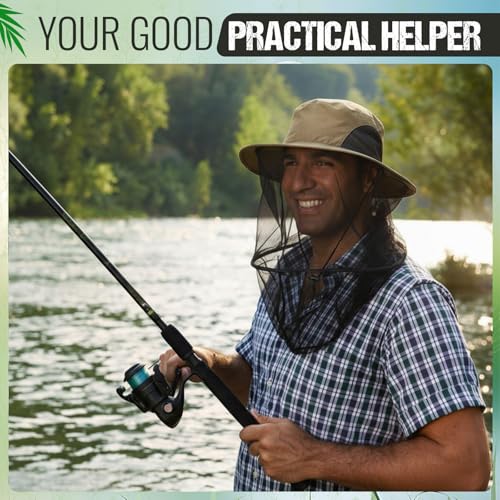 4 Pcs Mosquito Net Hat Sun Hat Mesh Fishing Bucket Cap Garden Bug Cap Face Cover with Zipper for Men Women (Light Gray, Beige, Dark Beige, Dark Gray)