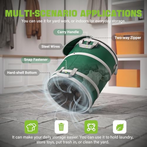 23Gallon Collapsible Pop Up Camping Trash Can with Hard Bottom (Green / 23 Gallons)